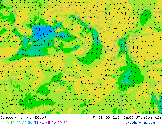 Surface wind ECMWF Fr 31.05.2024 06 UTC