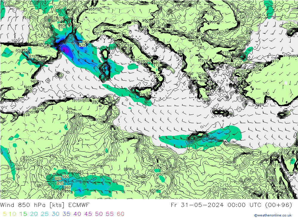 Wind 850 hPa ECMWF Fr 31.05.2024 00 UTC