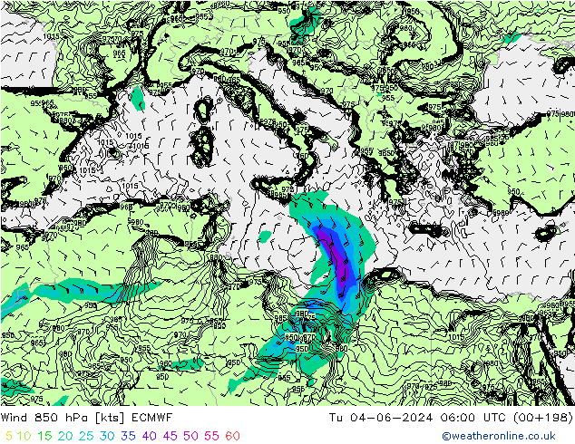 Rüzgar 850 hPa ECMWF Sa 04.06.2024 06 UTC