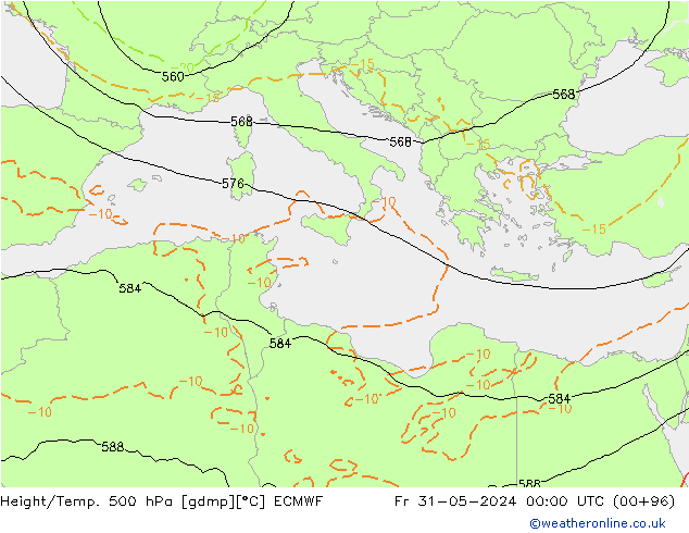 Z500/Rain (+SLP)/Z850 ECMWF Fr 31.05.2024 00 UTC