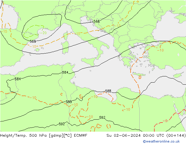 Z500/Regen(+SLP)/Z850 ECMWF zo 02.06.2024 00 UTC