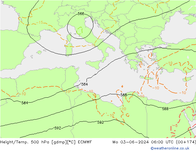 Z500/Rain (+SLP)/Z850 ECMWF Mo 03.06.2024 06 UTC