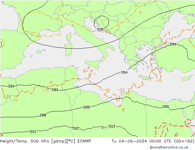 Z500/Yağmur (+YB)/Z850 ECMWF Sa 04.06.2024 00 UTC