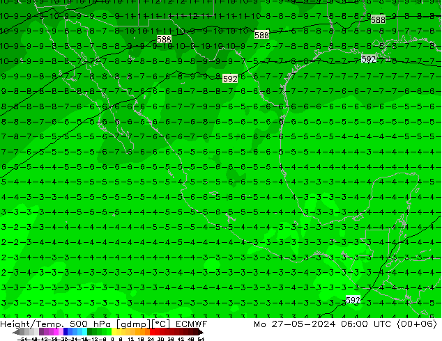 Z500/Rain (+SLP)/Z850 ECMWF Mo 27.05.2024 06 UTC