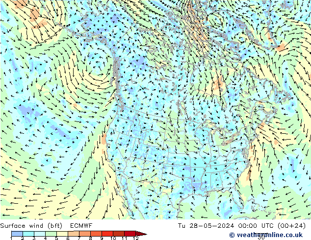 Surface wind (bft) ECMWF Tu 28.05.2024 00 UTC