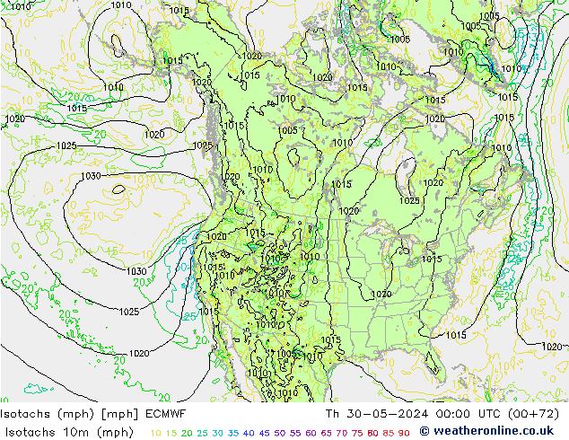 Isotachs (mph) ECMWF Th 30.05.2024 00 UTC