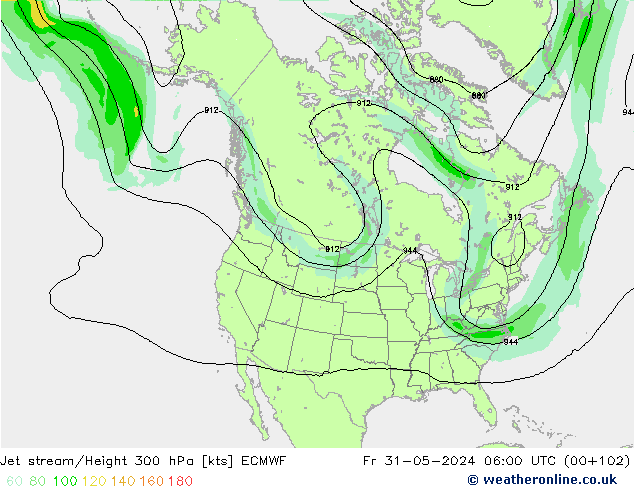 Jet stream ECMWF Sex 31.05.2024 06 UTC