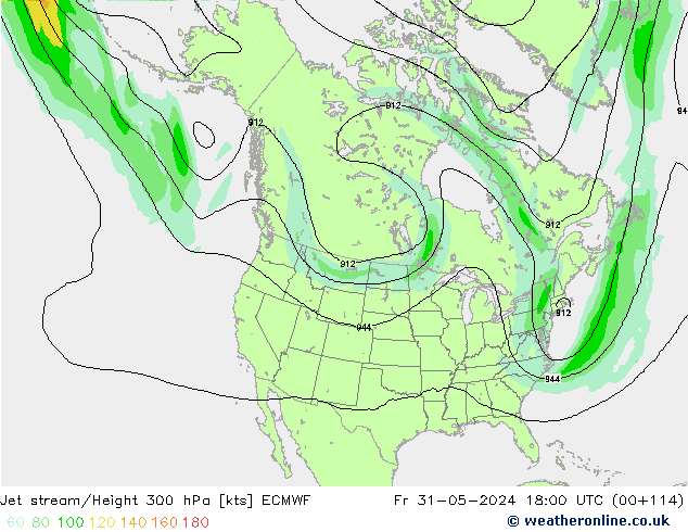 Jet stream ECMWF Sex 31.05.2024 18 UTC