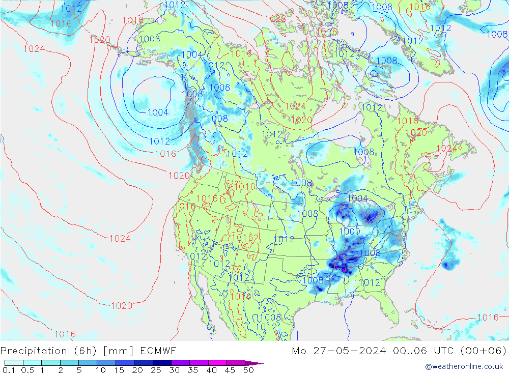 Z500/Rain (+SLP)/Z850 ECMWF lun 27.05.2024 06 UTC