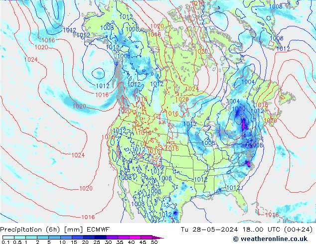 Z500/Rain (+SLP)/Z850 ECMWF Út 28.05.2024 00 UTC