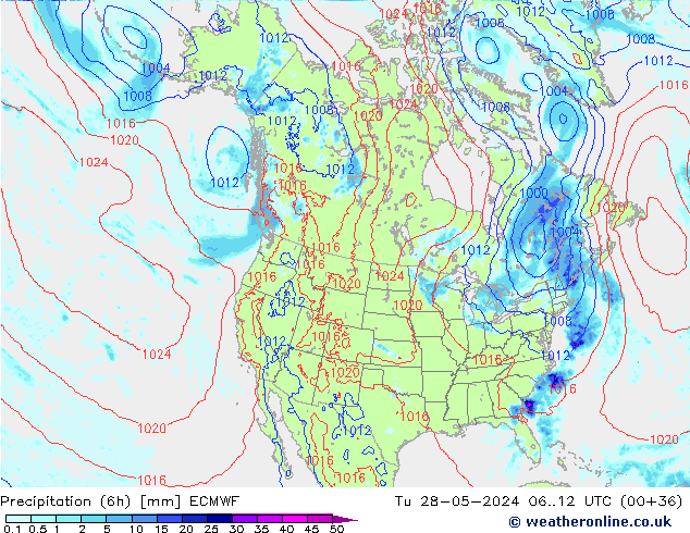 Totale neerslag (6h) ECMWF di 28.05.2024 12 UTC