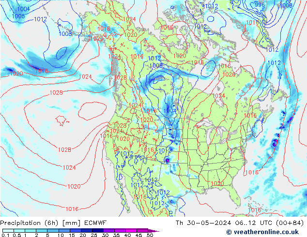 Z500/Rain (+SLP)/Z850 ECMWF Th 30.05.2024 12 UTC