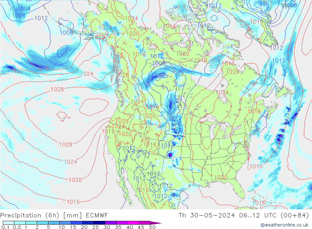 Z500/Rain (+SLP)/Z850 ECMWF чт 30.05.2024 12 UTC