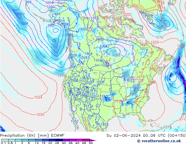 Z500/Yağmur (+YB)/Z850 ECMWF Paz 02.06.2024 06 UTC