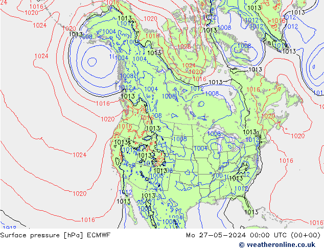 приземное давление ECMWF пн 27.05.2024 00 UTC