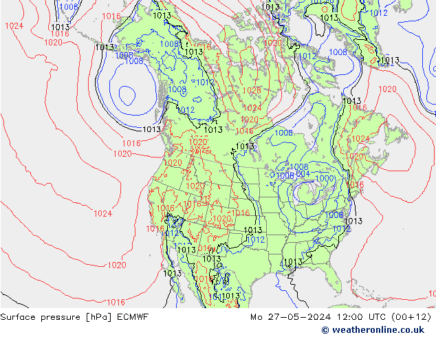 Atmosférický tlak ECMWF Po 27.05.2024 12 UTC