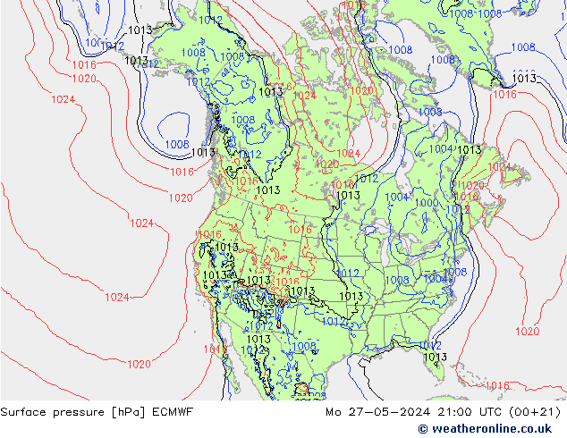 Surface pressure ECMWF Mo 27.05.2024 21 UTC