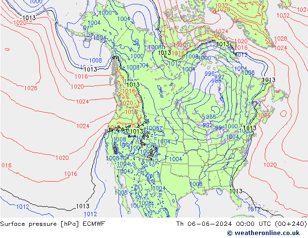 Surface pressure ECMWF Th 06.06.2024 00 UTC