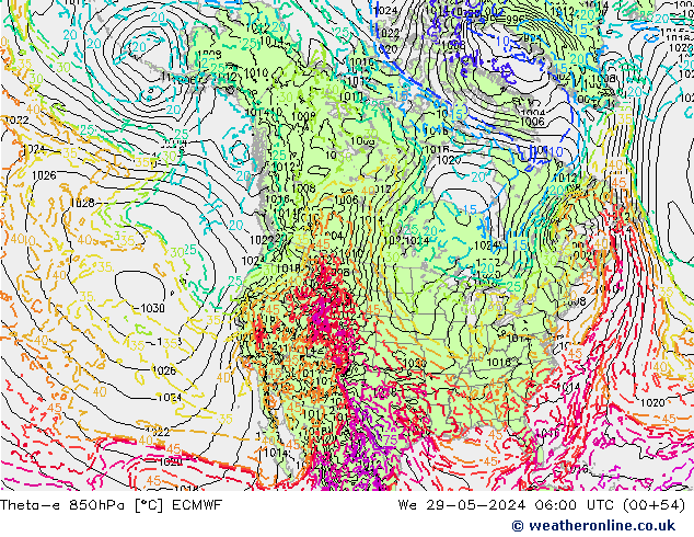 Theta-e 850hPa ECMWF St 29.05.2024 06 UTC