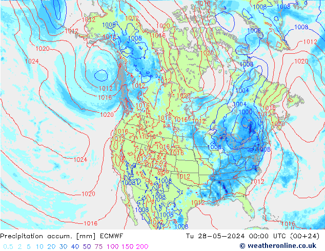 Precipitation accum. ECMWF Tu 28.05.2024 00 UTC