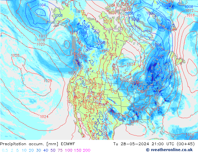 Precipitation accum. ECMWF Tu 28.05.2024 21 UTC