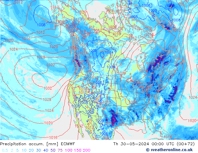 Precipitation accum. ECMWF czw. 30.05.2024 00 UTC