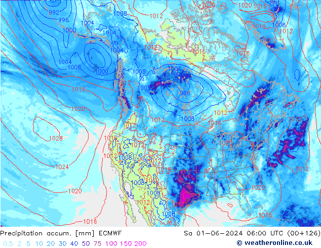 Precipitation accum. ECMWF сб 01.06.2024 06 UTC