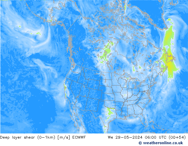 Deep layer shear (0-1km) ECMWF St 29.05.2024 06 UTC