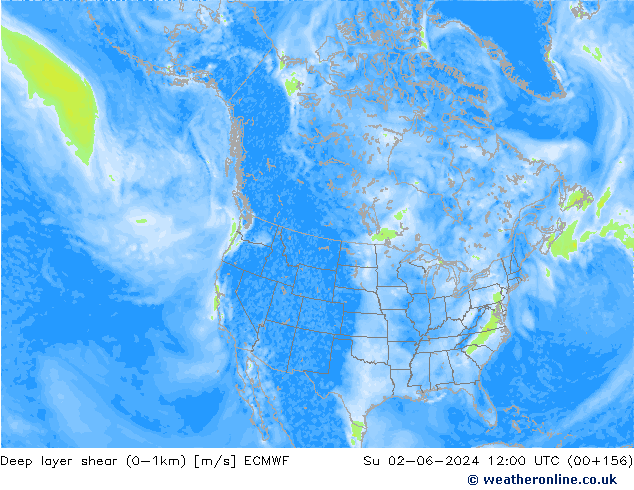 Deep layer shear (0-1km) ECMWF dim 02.06.2024 12 UTC