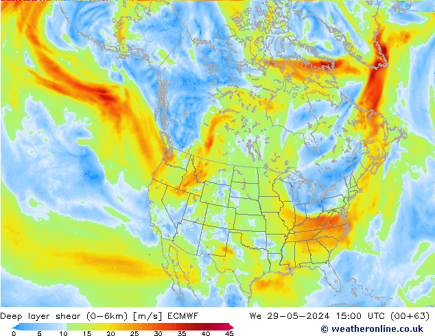 Deep layer shear (0-6km) ECMWF  29.05.2024 15 UTC