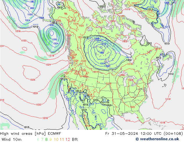 yüksek rüzgarlı alanlar ECMWF Cu 31.05.2024 12 UTC