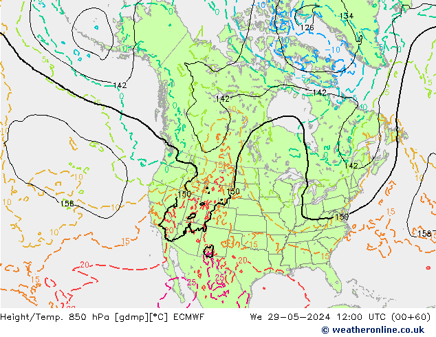 Height/Temp. 850 hPa ECMWF St 29.05.2024 12 UTC