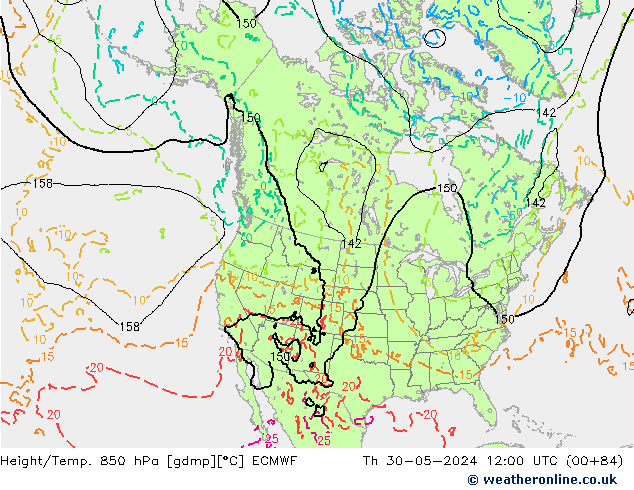 Z500/Rain (+SLP)/Z850 ECMWF Th 30.05.2024 12 UTC