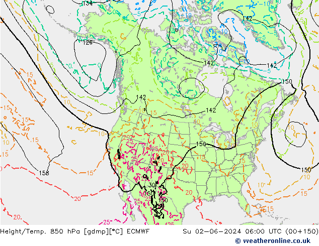 Z500/Yağmur (+YB)/Z850 ECMWF Paz 02.06.2024 06 UTC