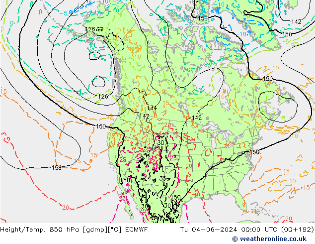 Z500/Regen(+SLP)/Z850 ECMWF di 04.06.2024 00 UTC