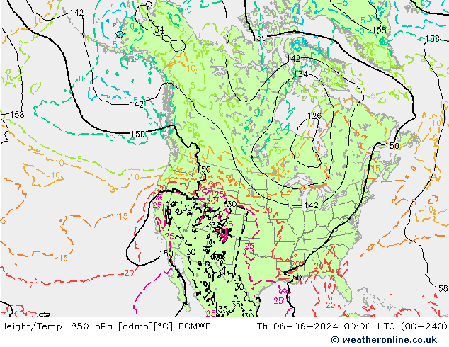 Hoogte/Temp. 850 hPa ECMWF do 06.06.2024 00 UTC