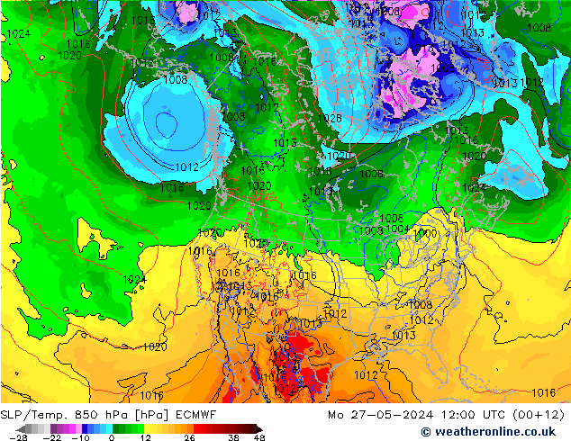 SLP/Temp. 850 hPa ECMWF Mo 27.05.2024 12 UTC