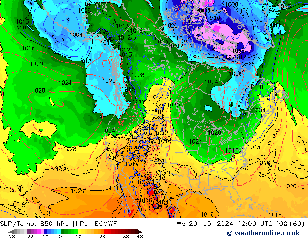 SLP/Temp. 850 hPa ECMWF Qua 29.05.2024 12 UTC