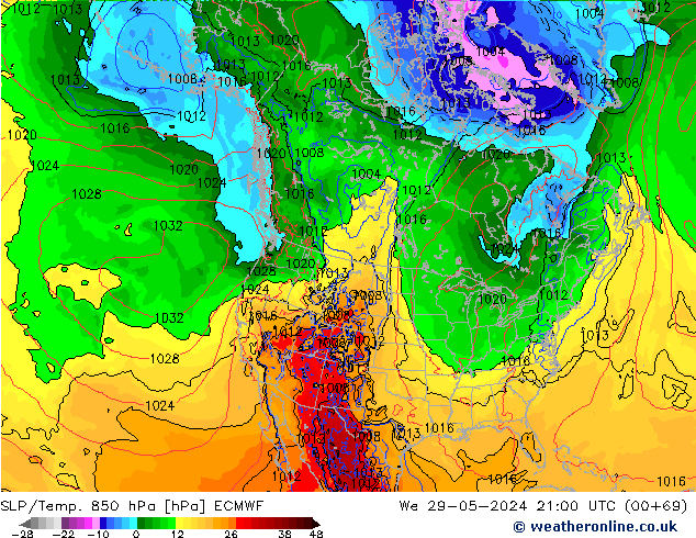 850 hPa Yer Bas./Sıc ECMWF Çar 29.05.2024 21 UTC