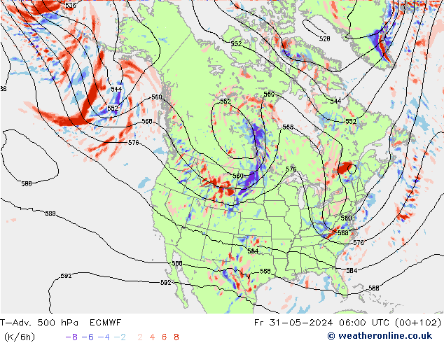 T-Adv. 500 hPa ECMWF Pá 31.05.2024 06 UTC