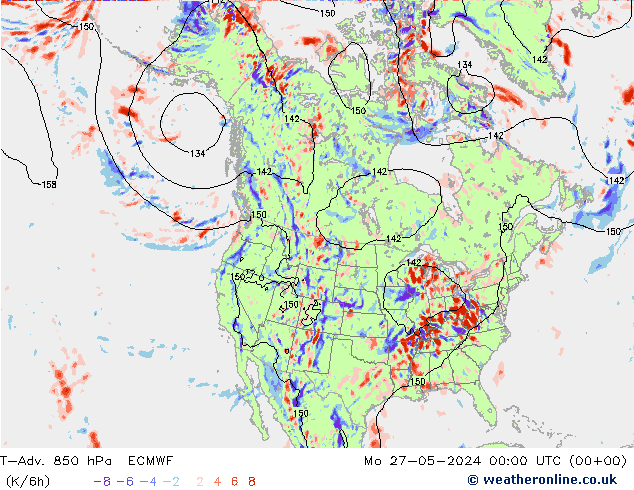 T-Adv. 850 гПа ECMWF пн 27.05.2024 00 UTC