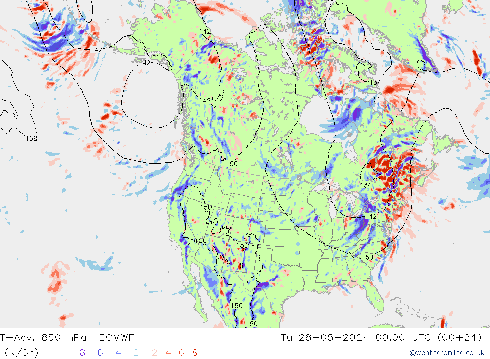 T-Adv. 850 hPa ECMWF Tu 28.05.2024 00 UTC