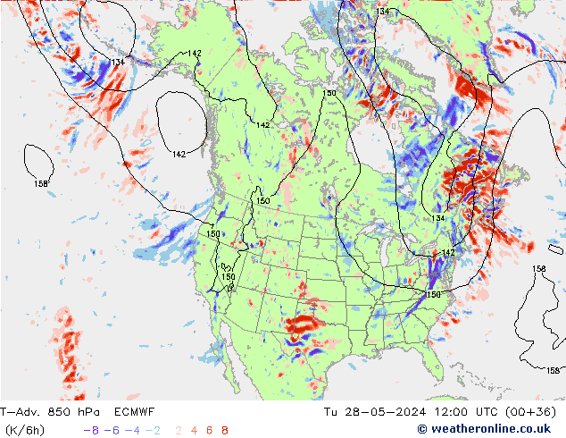 T-Adv. 850 hPa ECMWF Sa 28.05.2024 12 UTC