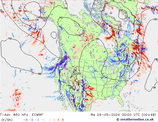 T-Adv. 850 hPa ECMWF wo 29.05.2024 00 UTC