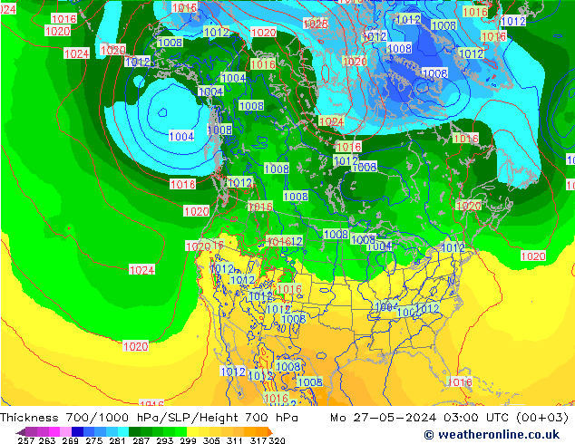 Thck 700-1000 hPa ECMWF lun 27.05.2024 03 UTC