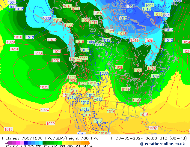 Thck 700-1000 hPa ECMWF  30.05.2024 06 UTC