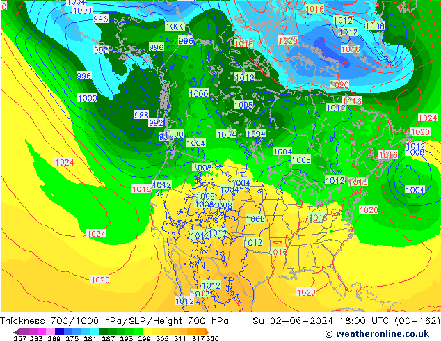 Thck 700-1000 гПа ECMWF Вс 02.06.2024 18 UTC