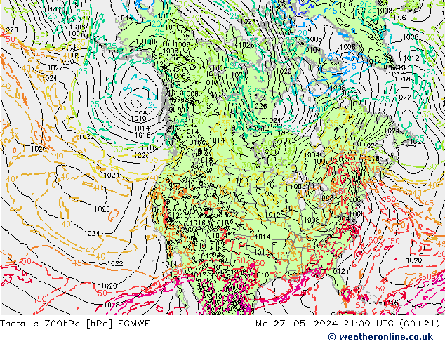 Theta-e 700hPa ECMWF  27.05.2024 21 UTC