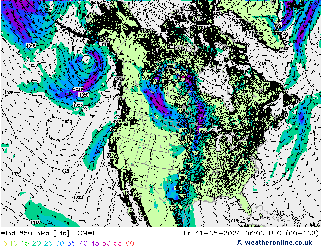 Wind 850 hPa ECMWF Fr 31.05.2024 06 UTC