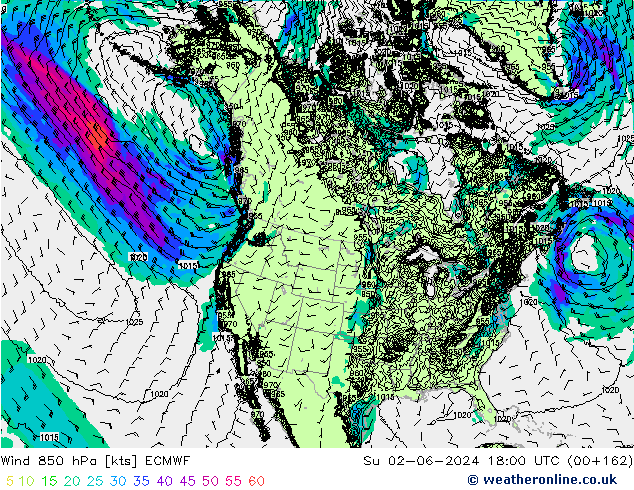 ветер 850 гПа ECMWF Вс 02.06.2024 18 UTC